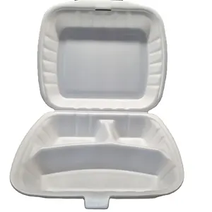 Manufacture Three compartments PS foam food container with lid lunch box/fast food/hamburger Disposable made in Vietnam