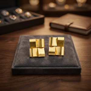 SOUMYA CREATIONS Boucles d'oreilles clous géométriques modernes en laiton plaqué or pour femmes, bijoux tendance pour les fêtes, provenant du Rajasthan - Product Image 2