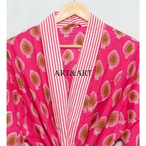 Robe kimono vintage grande taille en coton, 100% coton, imprimé floral, douce et confortable, longue, peignoir, robe de plage - Product Image 4