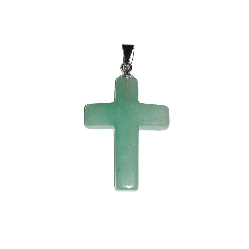 Großhandel Charms Natural Crystal Green Aventurine Stone Cross Anhänger für Schmuck herstellung Anhänger