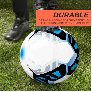 Ballon de football OEM, blanc, bleu, noir, motif entraînement, durable, gonflé, emballage officiel, taille 5, toucher doux - Product Image 3