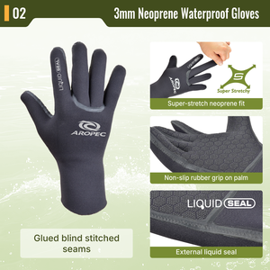 Guantes de Buceo Ajustables AROPEC de 3mm con Sellado Líquido, Neopreno Superelástico, Forro de Felpa, Profesionales para Equipo de Buceo - Product Image 3