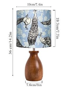 Vintage <b>Peacock</b> Bird Table <b>Lamp</b> Fabric <b>Shade</b> Tabletop Bedside Nightstand Light Home Decor - Product Image 4