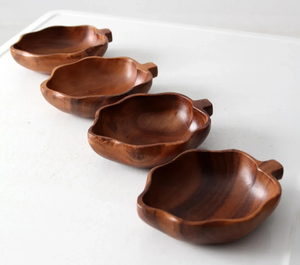 Bol de service en bois écologique lisse avec finition polie, élégant, en forme de feuille, pour les fêtes et les mariages - Product Image 4