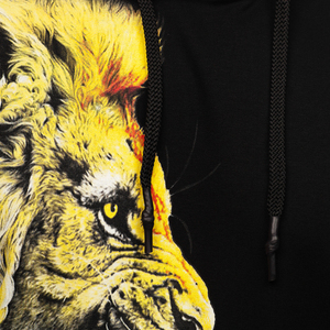 Sudadera con Capucha Negra de Invierno para Hombre, Manga Larga, Forro Polar, Secado Rápido, Estampado Gráfico de León, Estampado Serigrafiado, Informal - Product Image 3