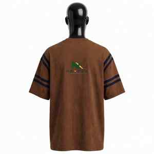 NEXTEX Unisex Sleeve <b>Stripe</b> <b>T</b> <b>Shirt</b> Caramel Navy Soft Cotton Jersey Crew Neck Casual Tee - Product Image 2
