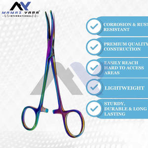 Pinces hémostatiques Kelly Premium 5,5 pouces courbées avec mâchoires semi-dentelées - Pour infirmières et dentistes - Acier inoxydable arc-en-ciel - Product Image 3