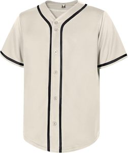 Maillot de baseball noir imprimé à col en V, manches courtes, boutonné sur le devant, avec contraste de rayures blanches pour tenue d'équipe - Product Image 1
