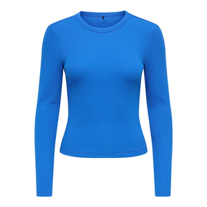 T-shirt en tricot à manches longues bleu pour femme, col rond, coupe ajustée, décontracté, respirant, mélange de coton et de spandex, toutes saisons - Product Image 4