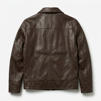 Jaket Kulit Domba Asli Coklat Pria Motif Hewan Kerah Kemeja Klasik Lembut Anti Air Buatan Produsen Khusus
