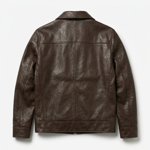 Chaqueta de Motero Personalizada para Hombre, de Cuero Genuino Marrón con Estampado Animal, Cuello Clásico, Piel de Cordero Suave, Impermeable - Product Image 2