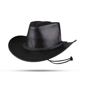 Unisex Black Cowboy <b>Hat</b> With Braided <b>Band</b> Casual Western Style Adult 56-58CM Four Seasons - Product Image 2