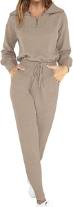 Women's 100% Cotton <b>Two</b>-<b>Piece</b> <b>Lounge</b> <b>Sets</b> Long Sleeve Half Zip Winter Tracksuit & Sweatpants with Breathable Jogger - Product Image 2