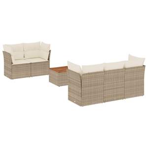 Conjunto de Sofás Modulares de Jardín de 6 Piezas en Ratán Sintético Color Beige, Muebles de Exterior Cómodos y Elegantes - Product Image 2