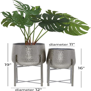 Cosmo Living by Cosmopolitan Metal Indoor Outdoor <b>Planter</b> Hammered <b>Large</b> <b>Planter</b> Pot with Removable Stand, Set of 2 <b>Planters</b> - Product Image 5