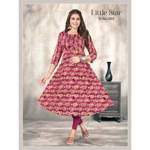 DESIGNER RAYON FOIL IMPRIMÉ TRAVAIL ANARKALI KURTI ROSE - Product Image 1