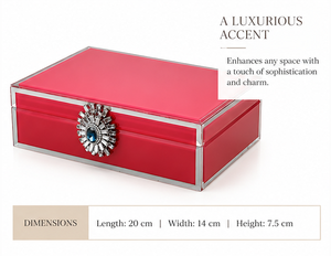 Boîte de rangement pour bijoux en verre rouge rubis avec accent cristal soleil éclatant, finition brillante, doublure douce, organisateur décoratif pour souvenirs - Product Image 3