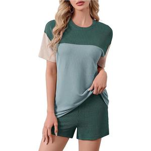 Conjunto de Dos Piezas para Mujer, Camiseta de Manga Corta y Pantalones Deportivos hasta el Tobillo, 100% Algodón, Diseño Liso, Servicios OEM - Product Image 3