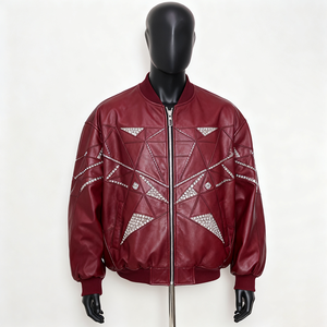 Veste en cuir PU bleu pour homme avec design patchwork à carreaux, col rabattu, fermeture éclair, vêtement décontracté pour l'automne, haute qualité - Product Image 3