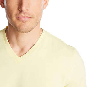 Camiseta de Cuello en V para Hombre, Color Amarillo Claro, 100% Algodón, Manga Corta, Informal, Básica, Personalizada, de Secado Rápido y Alta Calidad - Product Image 2