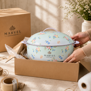 Casserole en acier émaillé floral de qualité supérieure Marvel Handicrafts avec couvercle, pot isotherme pour servir des aliments chauds, élégant ustensile de cuisine, cadeau - Product Image 4