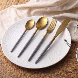 Matte <b>Copper</b> Flatware Set Minimalist Design Rust Resistant Metal Cutlery for Wedding Events - Product Image 4