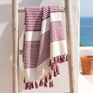 100x180 cm <b>Pink</b> Striped Peshtemal Bath <b>Towel</b> Woven Recycled Cotton Fouta Sand Free Beach Blanket Boho Fringe Wholesale OEM - Product Image 3