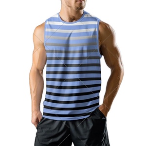 เสื้อกล้ามแขนกุดลำลองพิมพ์ลายทางของผู้ชายแห้งเร็วเสื้อออกกำลังกายแฟชั่นฤดูร้อนระบายอากาศได้ดี - Product Image 4