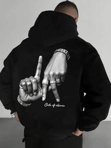Sweat-shirt à capuche noir pour homme PLEASURES, imprimé au dos, streetwear, coton tricoté, respirant, écologique, 370g, haute qualité - Product Image 4
