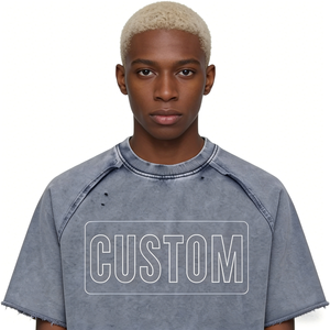 T-shirt Homme Oversize en Coton Délavé à l'Acide, Col Rond, Style Vintage Streetwear Décontracté, Tendance du Marché Américain - Product Image 2
