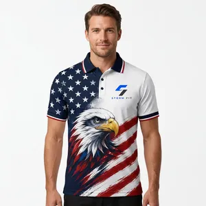 T-shirt personnalisé pour homme, séchage rapide, 100 % polyester tricoté, imprimé drapeau américain et aigle, sportif, manches courtes, coupe classique - Product Image 2