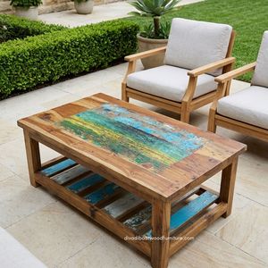 Mesa de Centro de Madera Rústica Resistente, Hecha a Mano, Estilo Minimalista, Vintage, Industrial, Muebles para Sala de Estar, Madera de Barco Reciclada - Product Image 3