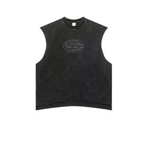 Wholesale Custom Logo 250GSM 100% Cotton Gym Sleeveless T Shirt Acid Wash Workout Muscle Stringer Tank Top Bodybuilding for Men - Product Image 1