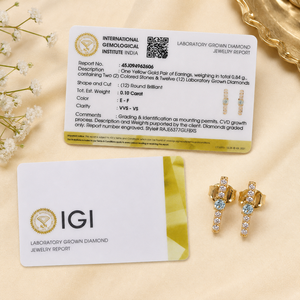 14KT Solid Gold IGI Certified Lab Grown Diamond and Lab Grown Yag Paraiba Blue Stud <b>Earring</b> Women Minimalist <b>Fine</b> Jewellery - Product Image 6