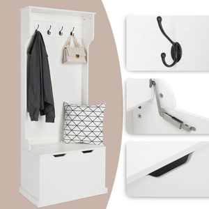 Armario Independiente Blanco con Múltiples Estantes de Almacenamiento, Perchero para Ropa en Dormitorio o Recibidor - Product Image 3