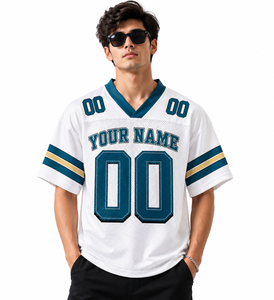 Maillot de football américain personnalisé pour homme, blanc, en mesh, col en V, manches courtes, respirant, impression sublimée, numéros d'équipe 00, votre nom - Product Image 1