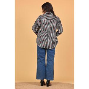 Blusa de Algodón con Botones y Estampado de Corazones a Rayas Negras de Encaje para Mujer, Estilo Casual de Manga Larga, Camisa Linda Estilo San Valentín - Product Image 4