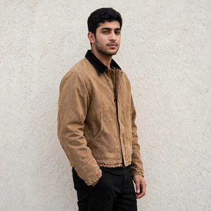 Manufacturer Men's <b>Corduroy</b> Winter Bomber <b>Jacket</b> Vintage Distressed Workwear Outerwear Front Logo Custom Streetwear High Quality - Product Image 2