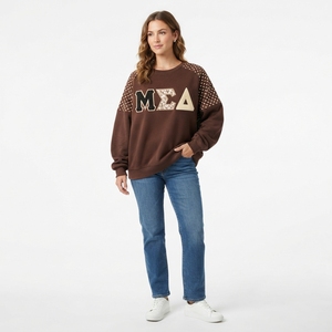 Sudadera Oversize de Cuello Redondo para Mujer, Verde con Lentejuelas, Apliques de Letras Griegas, Tejida, Manga Larga, Estilo Otoñal - Product Image 2
