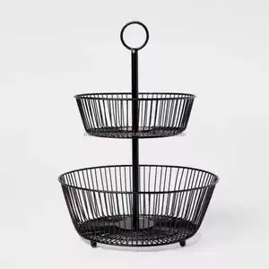 2 Tier Black Round Multipurpose Tableware and kitchenware Storage wire fruit baskets