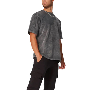 Camisetas cómodas para hombre con lavado ácido y textura desgastada, tela de algodón transpirable, corte relajado, cuello redondo, ideales para salidas informales. - Product Image 1