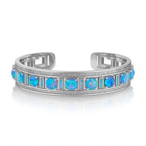 Blue Fire Opal Sterling <b>Silver</b> 925 <b>Cuff</b> Bangle Luxury Statement <b>Bracelet</b> Fine Jewelry Birthstone Jewelry for Women - Product Image 1