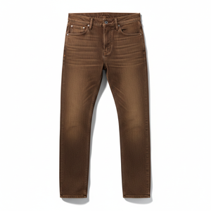 Jeans de mezclilla transpirables de corte recto de cintura media con botones, estilo oversize, lavado Monkey, color marrón, apilados, de moda urbana 2026 - Product Image 1
