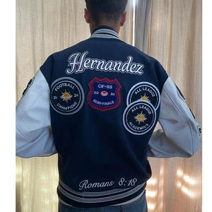 Chaqueta Varsity Corta de Lana para Hombre, Estilo Vintage, Personalizada OEM de MKB Enterprises, para Escuela o Universidad, con Cuello Alto y Cierre de un Solo Botón - Product Image 3