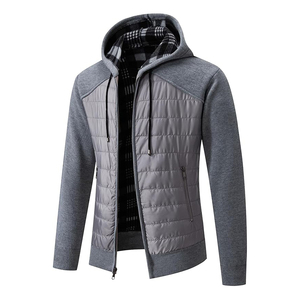 Chaqueta Acolchada con Capucha y Cierre de Cremallera, Color Gris, para Invierno, Corte Regular, Informal, para Otoño, Forro de Punto a Cuadros de Poliéster y Algodón, Resistente al Viento - Product Image 2