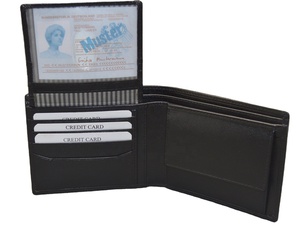 <b>Men's</b> Genuine Leather Bifold <b>Wallet</b> Slim Fold Design Minimalist Style <b>Black</b> Color Daily Use Open Closure Slim Design Money Card - Product Image 2