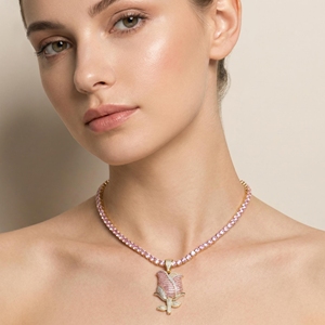 Collar con Colgante de Rosa de Lujo, Chapado en Oro de 18K, Diseño de Flor con Cristales de Estrás, Cadena con Cuentas, Joyería Unisex para Regalo - Product Image 3