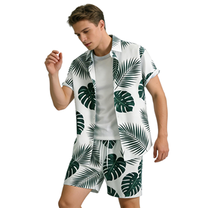 Anti-Pilling Satin Fabric Short Sleeve Floral Printed Design satin 100% poly 300Grams Men's Casual Summer Shirt Breathable - Product Image 1