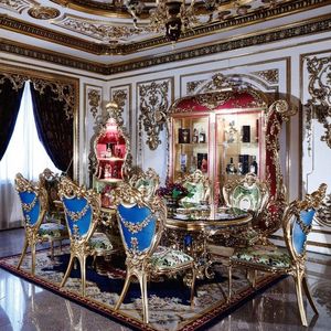 Juego de Comedor Imperium The Plaza de Lujo, Tallado a Mano en Madera de Teca, Estilo Barroco Real Azul y Dorado, Colección de Muebles para Palacio, Villa u Hotel - Product Image 4