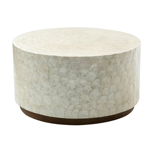 Elegante mesa auxiliar de nácar, mesa auxiliar bohemia color crema hecha a mano, mueble decorativo luminoso y sostenible de Vietnam - Product Image 5